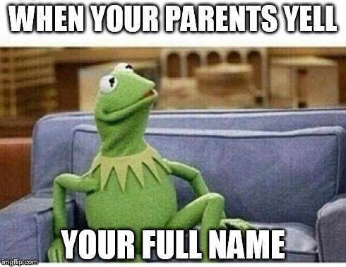 KERMIT | WHEN YOUR PARENTS YELL YOUR FULL NAME | image tagged in kermit | made w/ Imgflip meme maker