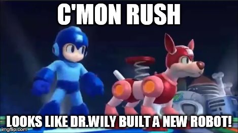 Megaman and Rush | C'MON RUSH LOOKS LIKE DR.WILY BUILT A NEW ROBOT! | image tagged in megaman and rush | made w/ Imgflip meme maker