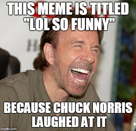 lol so funny | THIS MEME IS TITLED "LOL SO FUNNY" BECAUSE CHUCK NORRIS LAUGHED AT IT | image tagged in memes,chuck norris laughing | made w/ Imgflip meme maker