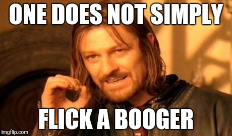 ...Without first rolling it | ONE DOES NOT SIMPLY FLICK A BOOGER | image tagged in memes,one does not simply | made w/ Imgflip meme maker