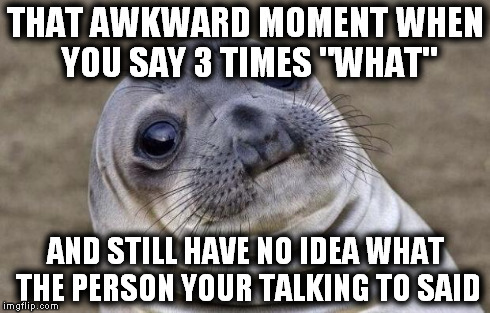 Awkward Moment Sealion Meme | THAT AWKWARD MOMENT WHEN YOU SAY 3 TIMES "WHAT" AND STILL HAVE NO IDEA WHAT THE PERSON YOUR TALKING TO SAID | image tagged in memes,awkward moment sealion | made w/ Imgflip meme maker