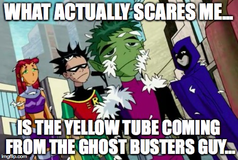 Feathers | WHAT ACTUALLY SCARES ME... IS THE YELLOW TUBE COMING FROM THE GHOST BUSTERS GUY... | image tagged in feathers | made w/ Imgflip meme maker
