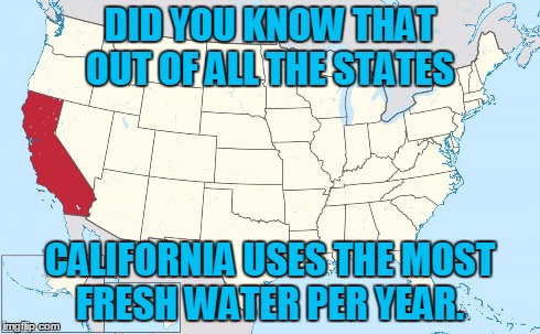 cali water | DID YOU KNOW THAT OUT OF ALL THE STATES CALIFORNIA USES THE MOST FRESH WATER PER YEAR. | image tagged in thirsty,water,california | made w/ Imgflip meme maker