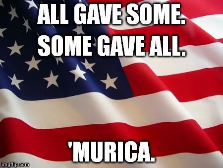 American flag | ALL GAVE SOME. 'MURICA. SOME GAVE ALL. | image tagged in american flag | made w/ Imgflip meme maker