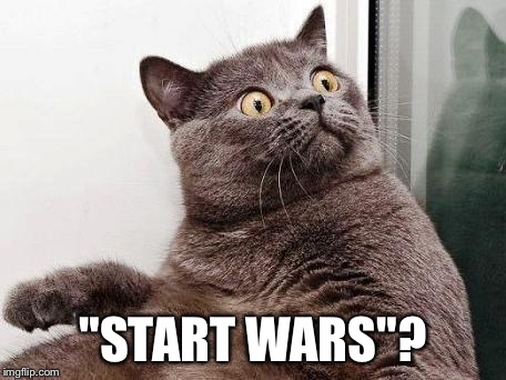 surprised cat | "START WARS"? | image tagged in surprised cat | made w/ Imgflip meme maker