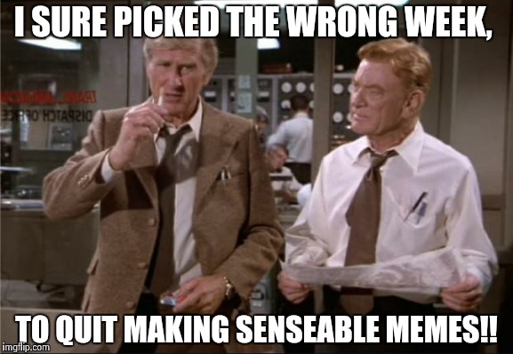 Airplane Wrong Week | I SURE PICKED THE WRONG WEEK, TO QUIT MAKING SENSEABLE MEMES!! | image tagged in airplane wrong week,memes | made w/ Imgflip meme maker
