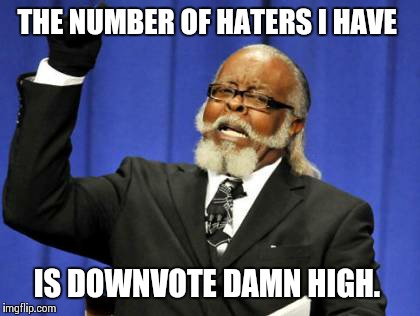 Too Damn High Meme | THE NUMBER OF HATERS I HAVE IS DOWNVOTE DAMN HIGH. | image tagged in memes,too damn high | made w/ Imgflip meme maker