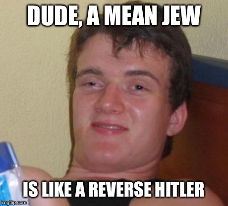 10 Guy Meme | DUDE, A MEAN JEW IS LIKE A REVERSE HITLER | image tagged in memes,10 guy | made w/ Imgflip meme maker