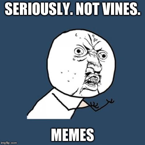 Y U No Meme | SERIOUSLY. NOT VINES. MEMES | image tagged in memes,y u no | made w/ Imgflip meme maker