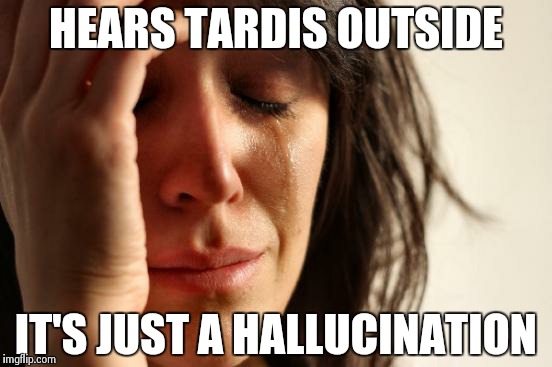 First World Problems Meme | HEARS TARDIS OUTSIDE IT'S JUST A HALLUCINATION | image tagged in memes,first world problems | made w/ Imgflip meme maker