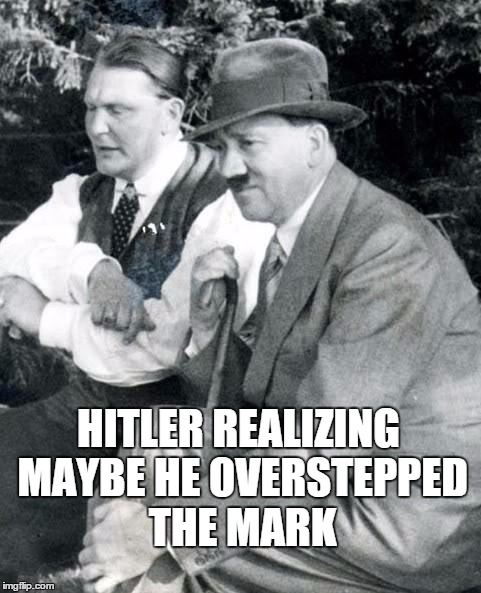 HITLER REALIZING MAYBE HE OVERSTEPPED THE MARK | image tagged in hitler | made w/ Imgflip meme maker