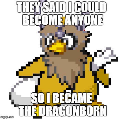 So I fusioned Delibird and Tauros... | THEY SAID I COULD BECOME ANYONE SO I BECAME THE DRAGONBORN | image tagged in pokemon,pokemon fusion,skyrim,dragonborn,delibird,tauros | made w/ Imgflip meme maker