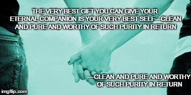 —CLEAN AND PURE AND WORTHY OF SUCH PURITY IN RETURN THE VERY BEST GIFT YOU CAN GIVE YOUR ETERNAL COMPANION IS YOUR VERY BEST SELF—CLEAN AND  | image tagged in love,clean,true | made w/ Imgflip meme maker