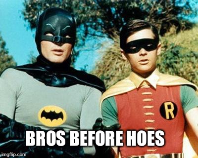 Batman and Robin | BROS BEFORE HOES | image tagged in batman and robin | made w/ Imgflip meme maker