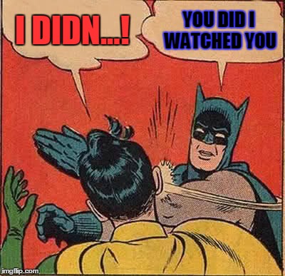 Batman Slapping Robin | I DIDN...! YOU DID I WATCHED YOU | image tagged in memes,batman slapping robin | made w/ Imgflip meme maker