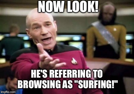 Picard Wtf Meme | NOW LOOK! HE'S REFERRING TO BROWSING AS "SURFING!" | image tagged in memes,picard wtf | made w/ Imgflip meme maker