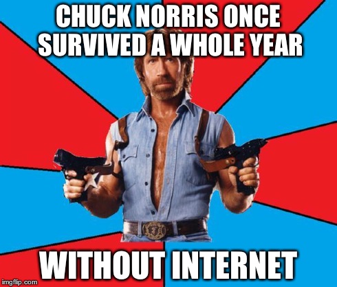 Chuck Norris With Guns | CHUCK NORRIS ONCE SURVIVED A WHOLE YEAR WITHOUT INTERNET | image tagged in chuck norris | made w/ Imgflip meme maker