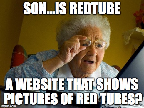 Grandma Finds The Internet | SON...IS REDTUBE A WEBSITE THAT SHOWS PICTURES OF RED TUBES? | image tagged in memes,grandma finds the internet | made w/ Imgflip meme maker