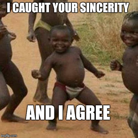 Third World Success Kid Meme | I CAUGHT YOUR SINCERITY AND I AGREE | image tagged in memes,third world success kid | made w/ Imgflip meme maker