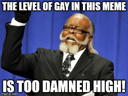 Too Damn High Meme | THE LEVEL OF GAY IN THIS MEME IS TOO DAMNED HIGH! | image tagged in memes,too damn high | made w/ Imgflip meme maker