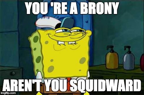 Don't You Squidward | YOU 'RE A BRONY AREN'T YOU SQUIDWARD | image tagged in memes,dont you squidward | made w/ Imgflip meme maker