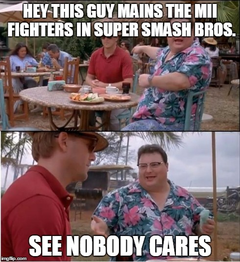 See Nobody Cares | HEY THIS GUY MAINS THE MII FIGHTERS IN SUPER SMASH BROS. SEE NOBODY CARES | image tagged in memes,see nobody cares | made w/ Imgflip meme maker