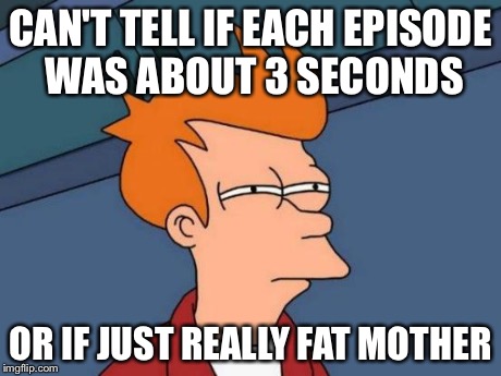 Futurama Fry Meme | CAN'T TELL IF EACH EPISODE WAS ABOUT 3 SECONDS OR IF JUST REALLY FAT MOTHER | image tagged in memes,futurama fry | made w/ Imgflip meme maker