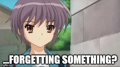 Nagato Blank Stare | ...FORGETTING SOMETHING? | image tagged in nagato blank stare | made w/ Imgflip meme maker