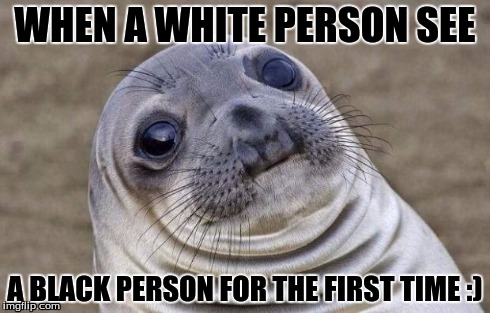 Awkward Moment Sealion | WHEN A WHITE PERSON SEE A BLACK PERSON FOR THE FIRST TIME :) | image tagged in memes,awkward moment sealion | made w/ Imgflip meme maker