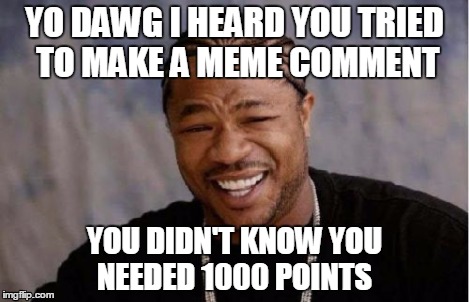 Yo Dawg Heard You | YO DAWG I HEARD YOU TRIED TO MAKE A MEME COMMENT YOU DIDN'T KNOW YOU NEEDED 1000 POINTS | image tagged in memes,yo dawg heard you | made w/ Imgflip meme maker