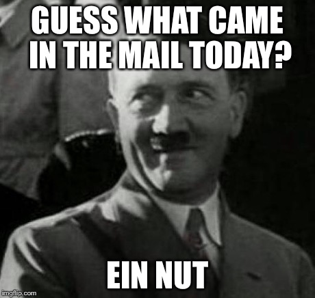 Hitler laugh  | GUESS WHAT CAME IN THE MAIL TODAY? EIN NUT | image tagged in hitler laugh  | made w/ Imgflip meme maker