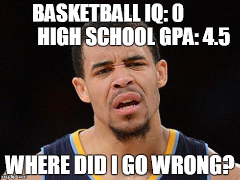 javale mcgee | BASKETBALL IQ: 0              HIGH SCHOOL GPA: 4.5 WHERE DID I GO WRONG? | image tagged in javale mcgee,nba | made w/ Imgflip meme maker