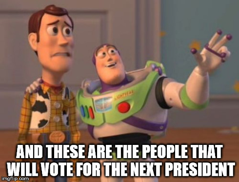 This Worries Me | AND THESE ARE THE PEOPLE THAT WILL VOTE FOR THE NEXT PRESIDENT | image tagged in memes,x x everywhere | made w/ Imgflip meme maker