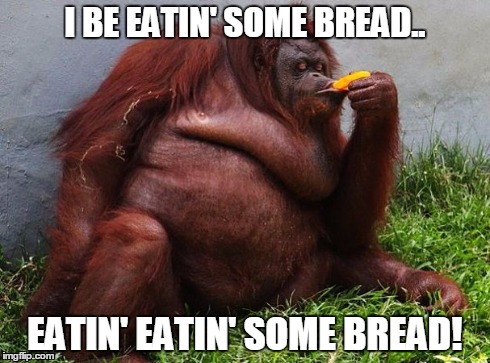 Orangutan - Eatin' some bread | I BE EATIN' SOME BREAD.. EATIN' EATIN' SOME BREAD! | image tagged in orangutan,bread,rap,hiphop | made w/ Imgflip meme maker