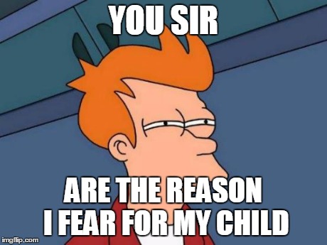 Futurama Fry Meme | YOU SIR ARE THE REASON I FEAR FOR MY CHILD | image tagged in memes,futurama fry | made w/ Imgflip meme maker