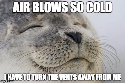 Satisfied Seal Meme | AIR BLOWS SO COLD I HAVE TO TURN THE VENTS AWAY FROM ME | image tagged in memes,satisfied seal,AdviceAnimals | made w/ Imgflip meme maker