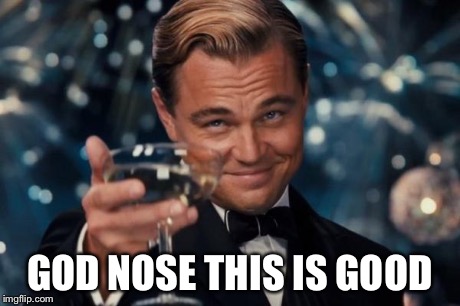 Leonardo Dicaprio Cheers Meme | GOD NOSE THIS IS GOOD | image tagged in memes,leonardo dicaprio cheers | made w/ Imgflip meme maker