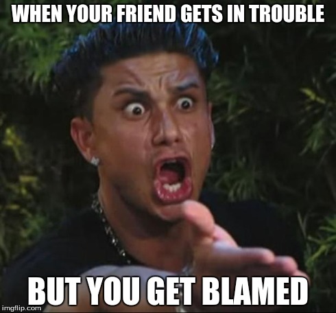 DJ Pauly D | WHEN YOUR FRIEND GETS IN TROUBLE BUT YOU GET BLAMED | image tagged in memes,dj pauly d | made w/ Imgflip meme maker