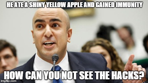 HE ATE A SHINY YELLOW APPLE AND GAINED IMMUNITY HOW CAN YOU NOT SEE THE HACKS? | made w/ Imgflip meme maker
