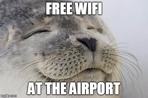 Satisfied Seal | FREE WIFI AT THE AIRPORT | image tagged in memes,satisfied seal | made w/ Imgflip meme maker