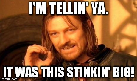 One Does Not Simply Meme | I'M TELLIN' YA. IT WAS THIS STINKIN' BIG! | image tagged in memes,one does not simply | made w/ Imgflip meme maker