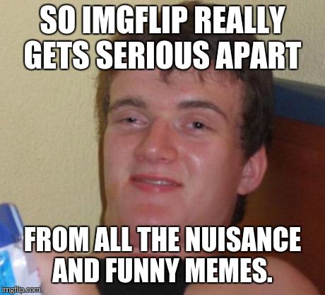 10 Guy Meme | SO IMGFLIP REALLY GETS SERIOUS APART FROM ALL THE NUISANCE AND FUNNY MEMES. | image tagged in memes,10 guy | made w/ Imgflip meme maker