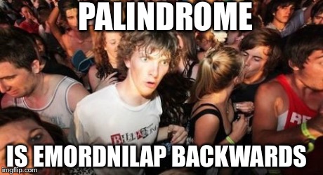Sudden Clarity Clarence Meme | PALINDROME IS EMORDNILAP BACKWARDS | image tagged in memes,sudden clarity clarence | made w/ Imgflip meme maker
