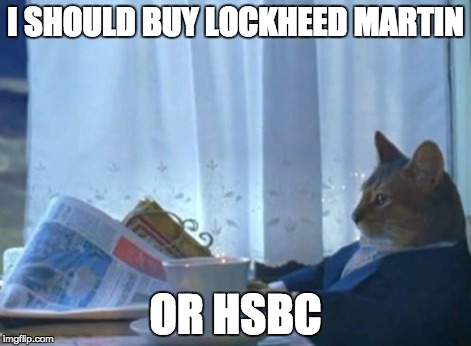 I Should Buy A Boat Cat Meme | I SHOULD BUY LOCKHEED MARTIN OR HSBC | image tagged in memes,i should buy a boat cat | made w/ Imgflip meme maker