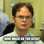 dwight | HOW MUCH DO YOU NEED? | image tagged in dwight | made w/ Imgflip meme maker