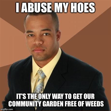 Successful Black Man | I ABUSE MY HOES IT'S THE ONLY WAY TO GET OUR COMMUNITY GARDEN FREE OF WEEDS | image tagged in memes,successful black man | made w/ Imgflip meme maker