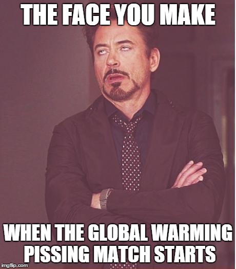 Face You Make Robert Downey Jr Meme | THE FACE YOU MAKE WHEN THE GLOBAL WARMING PISSING MATCH STARTS | image tagged in memes,face you make robert downey jr | made w/ Imgflip meme maker