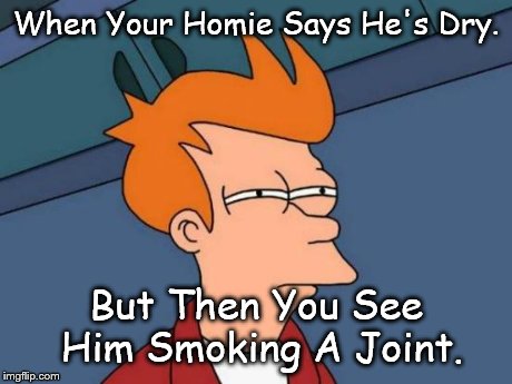Futurama Fry Meme | When Your Homie Says He's Dry. But Then You See Him Smoking A Joint. | image tagged in memes,futurama fry | made w/ Imgflip meme maker