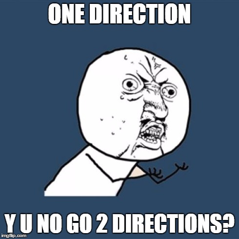 Y U No | ONE DIRECTION Y U NO GO 2 DIRECTIONS? | image tagged in memes,y u no | made w/ Imgflip meme maker