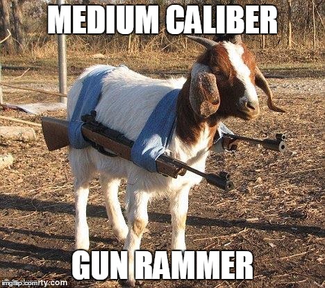 Goat Tank | MEDIUM CALIBER GUN RAMMER | image tagged in goat tank | made w/ Imgflip meme maker